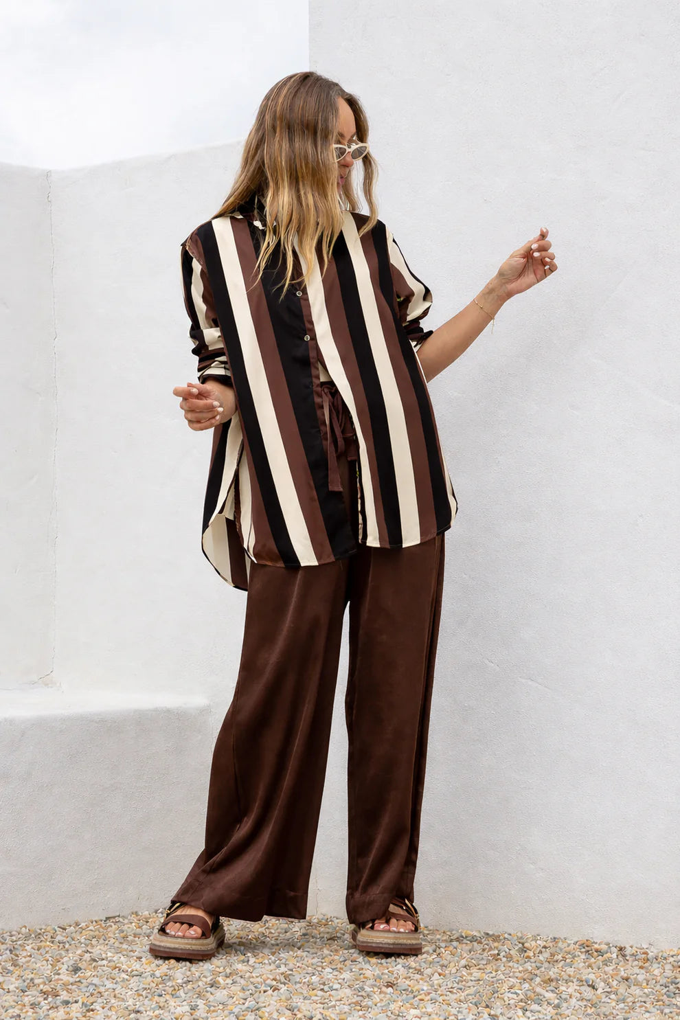 The Portofino Stripe Shirt - black, chocolate, cream stripe