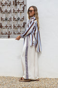 Portofino Pearl Stripe Wide Leg Pant | Blue Stripe