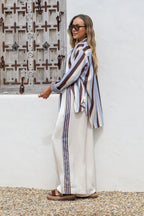 Portofino Pearl Stripe Wide Leg Pant | Blue Stripe