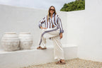 Portofino Pearl Stripe Wide Leg Pant | Blue Stripe