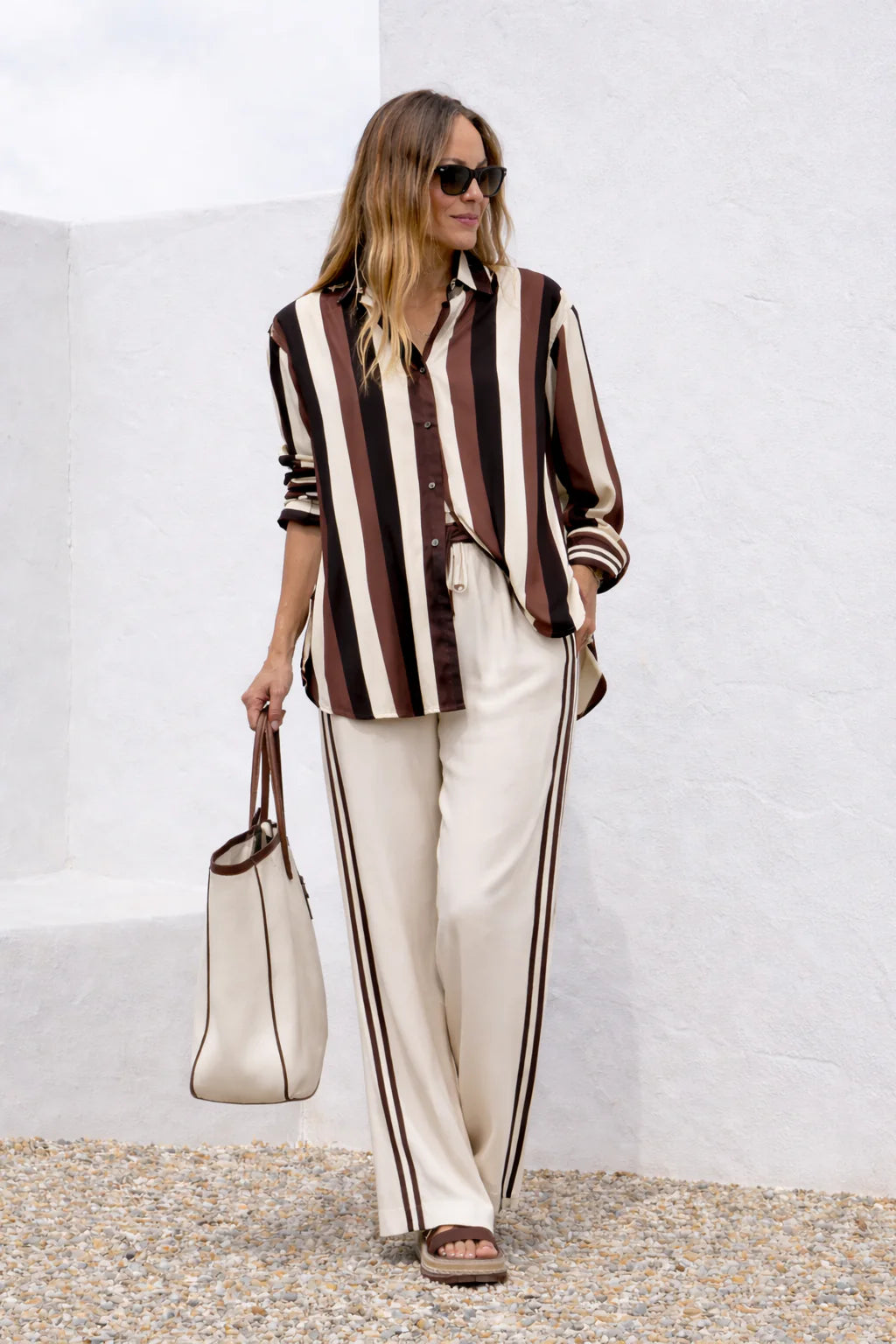The Portofino Stripe Shirt - black, chocolate, cream stripe