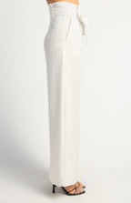 White paper bag waist wide leg pants