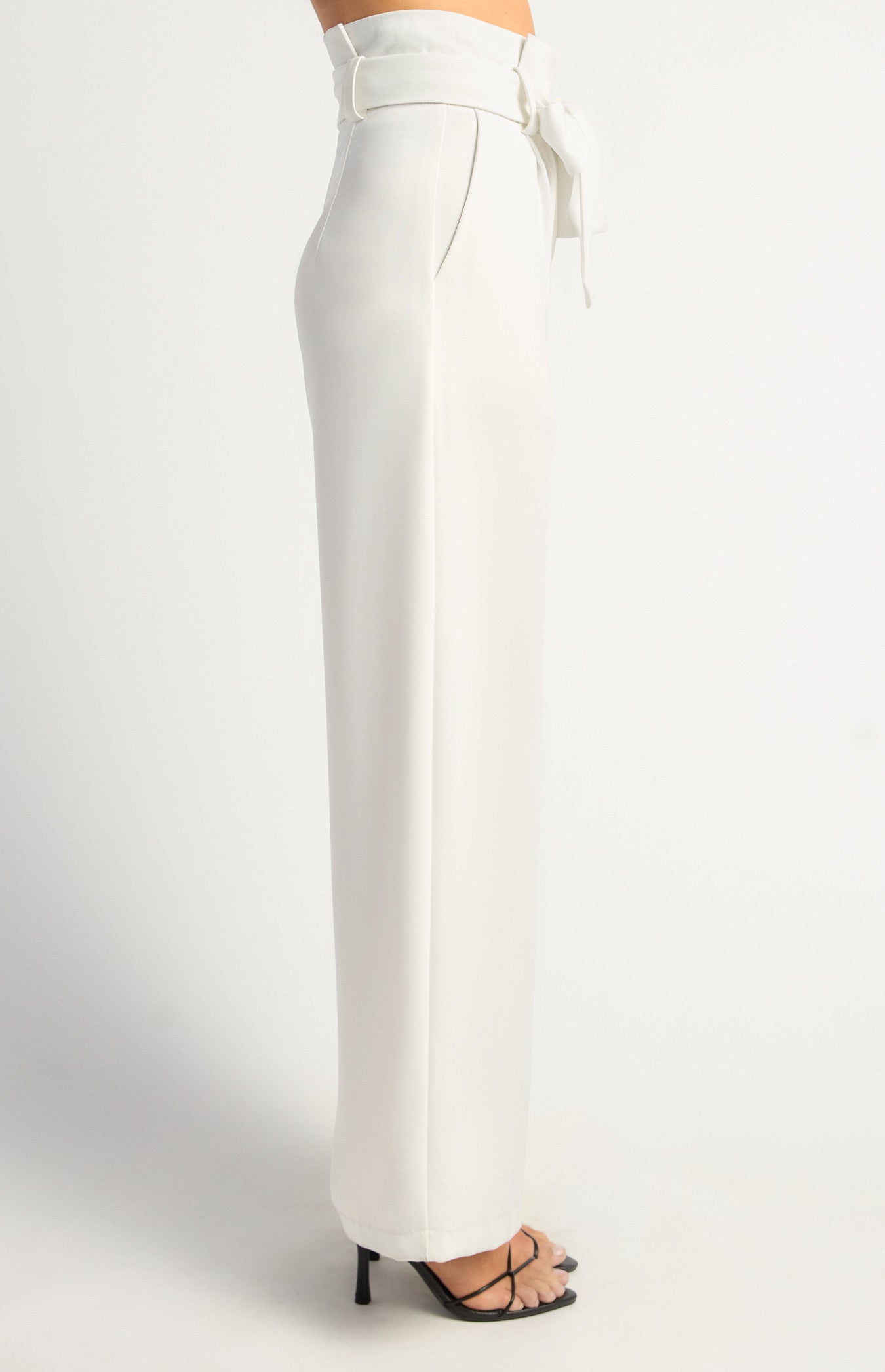 White paper bag waist wide leg pants