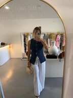 Button front denim top