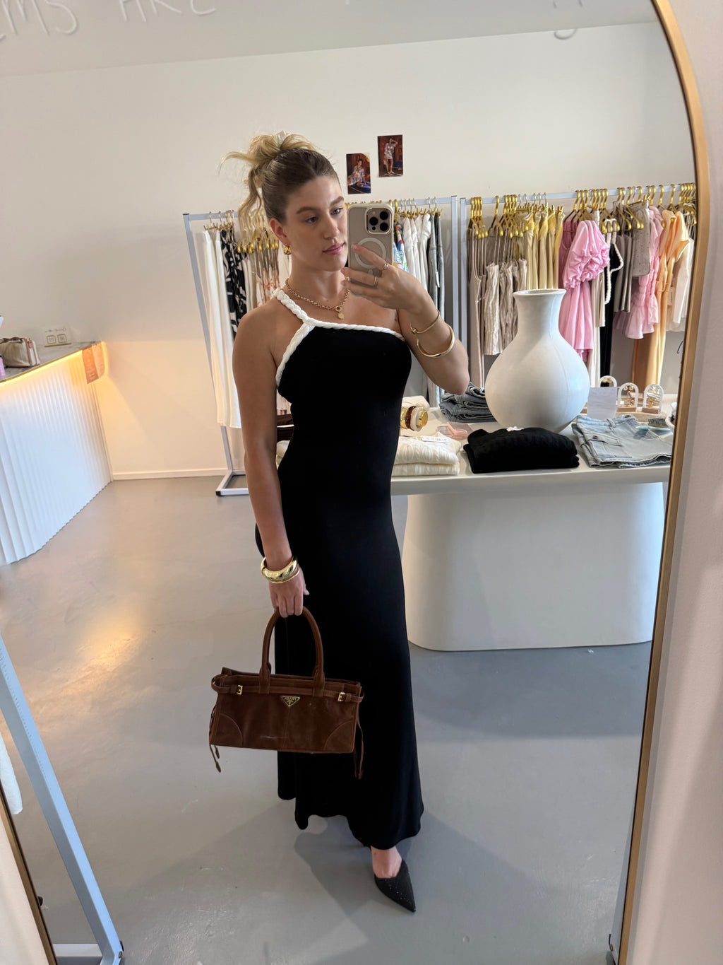Contrast rope trim halter maxi dress