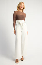 White paper bag waist wide leg pants