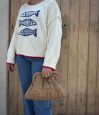 Paper Weave Gatherred Clutch in Camel/Gold