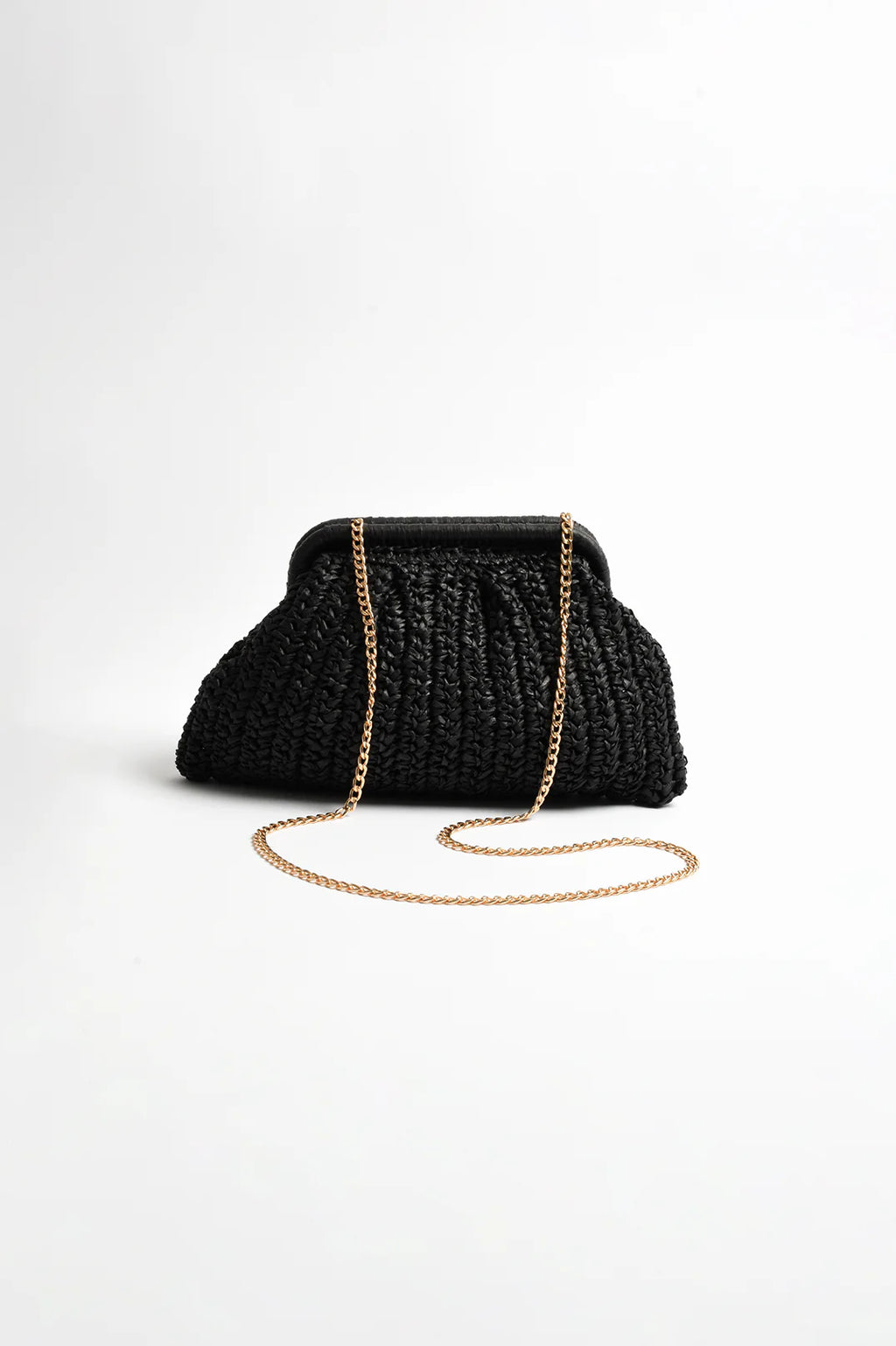 The Paper Weave Gathered Clutch in Black