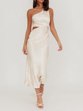 Champagne One-Shoulder Satin Dress