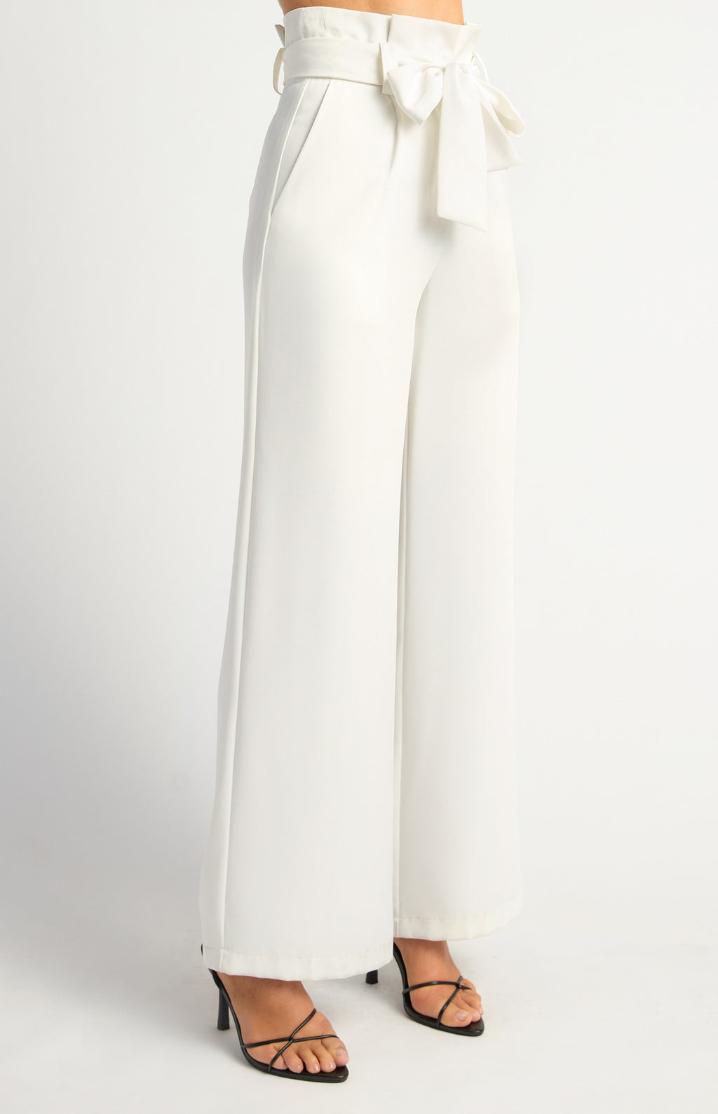 White paper bag waist wide leg pants