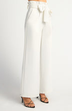 White paper bag waist wide leg pants
