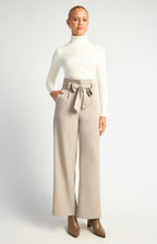 Beige paper bag waist wide leg pants