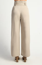 Beige paper bag waist wide leg pants