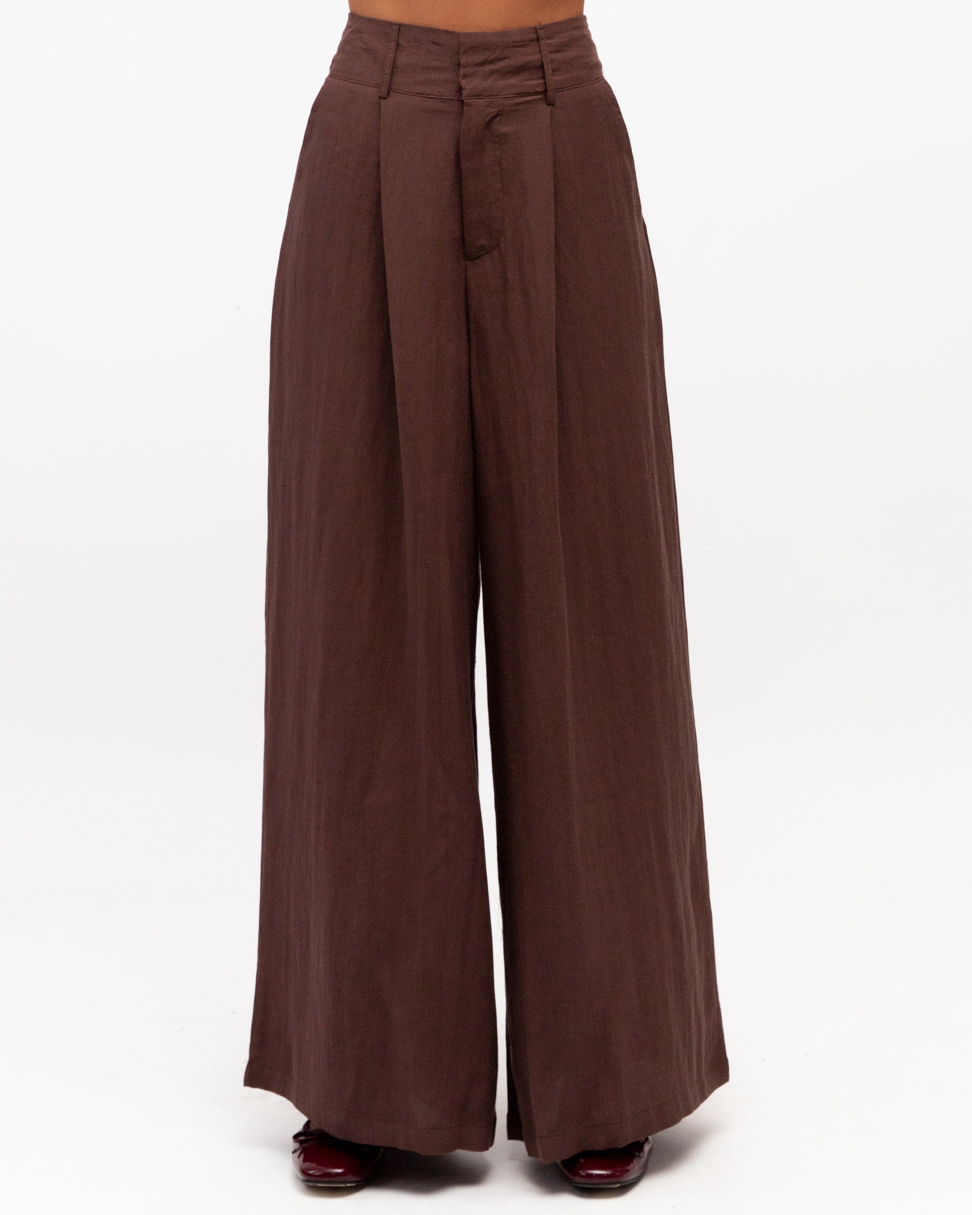 Tara Tailored Wide Leg Pant - Chocolate