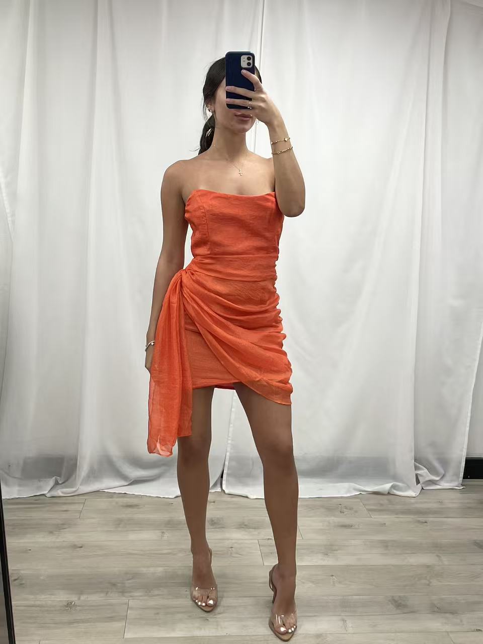 Tangerine Drape Mini Dress