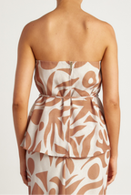 Abstract print strapless waist tie top