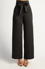 Black paper bag waist wide-leg pant