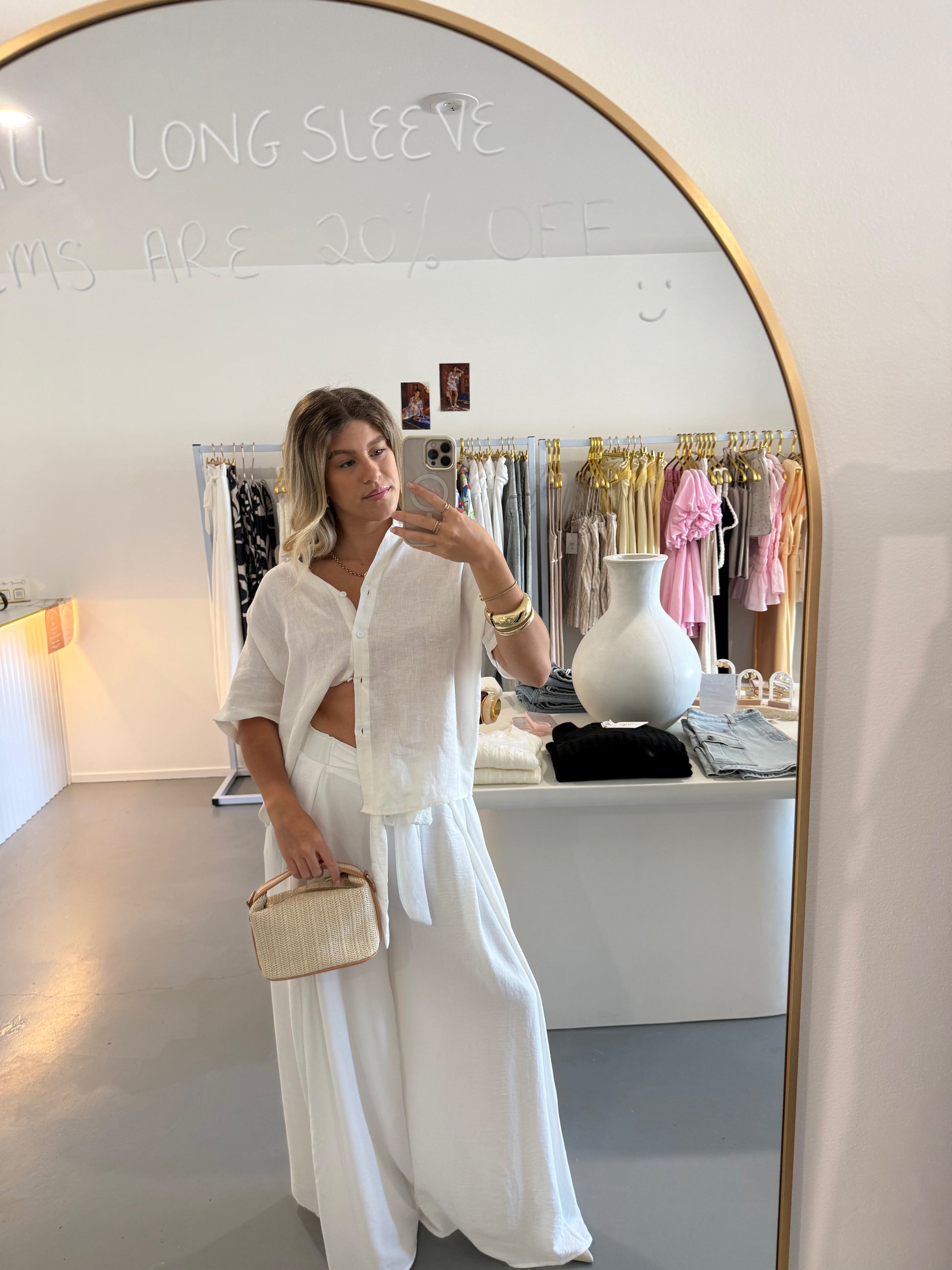 Classic linen button-up top - white