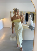 Soft lemon off-shoulder maxi dress