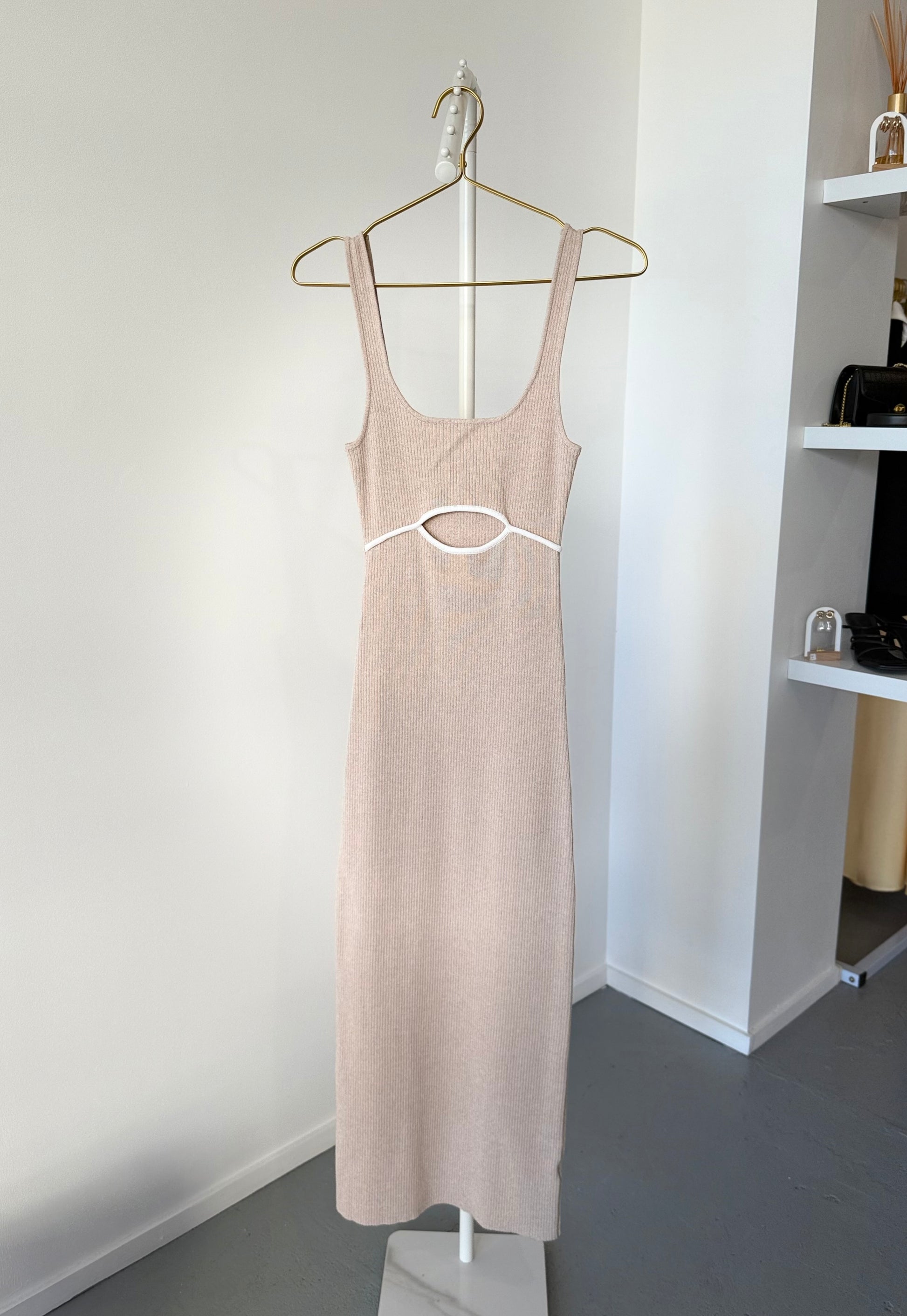 Ribbed knit midi dress - Beige