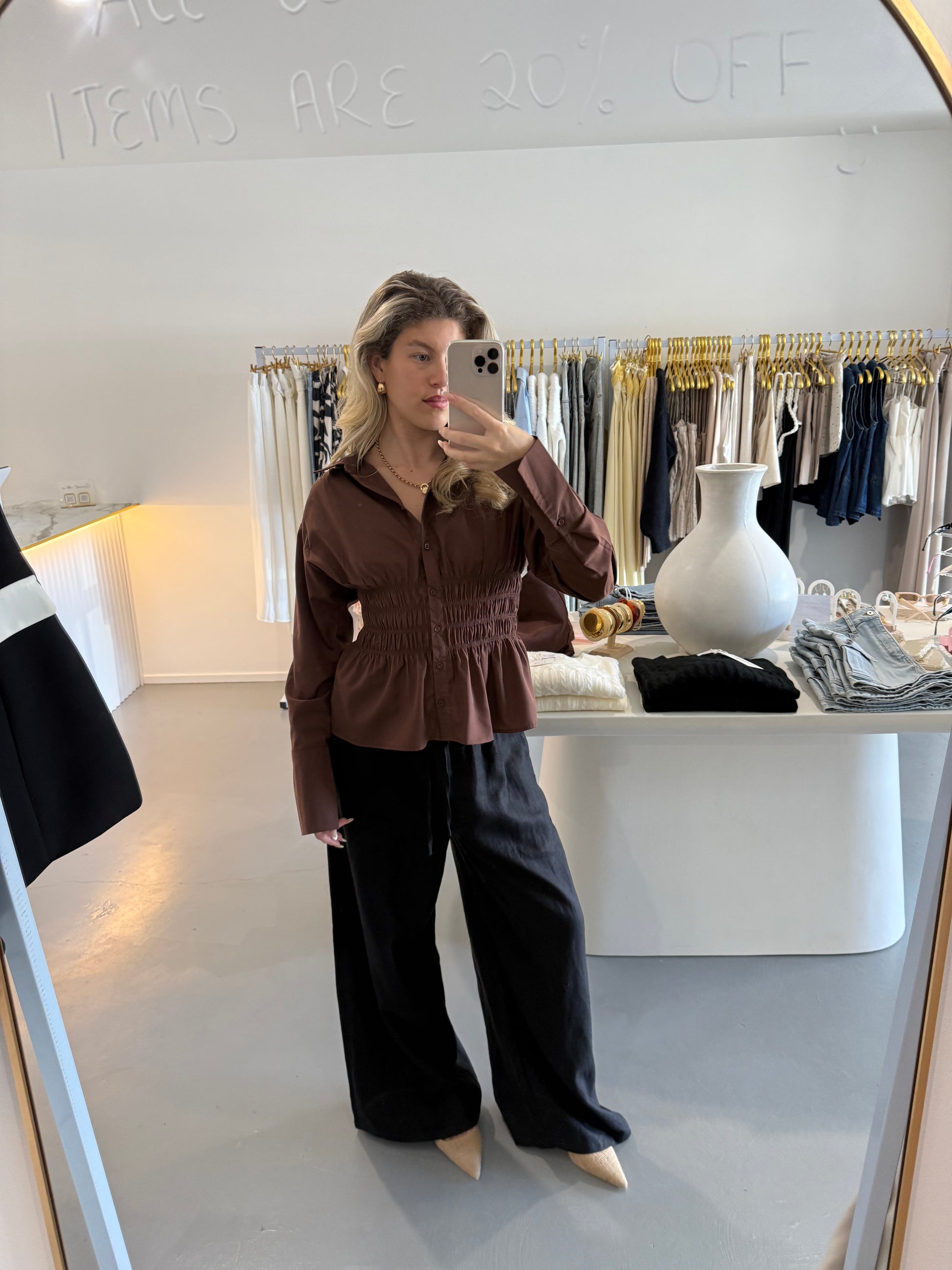 Classic linen wide leg pant - Black