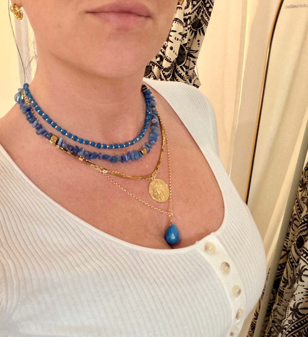 Layered Stone Bead & Coin Statement Necklace