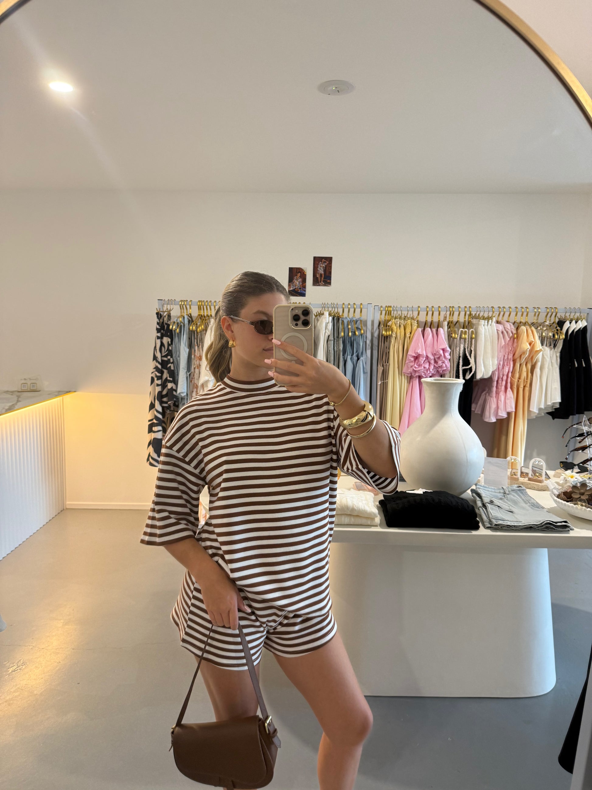 Brown stripe relaxed shorts