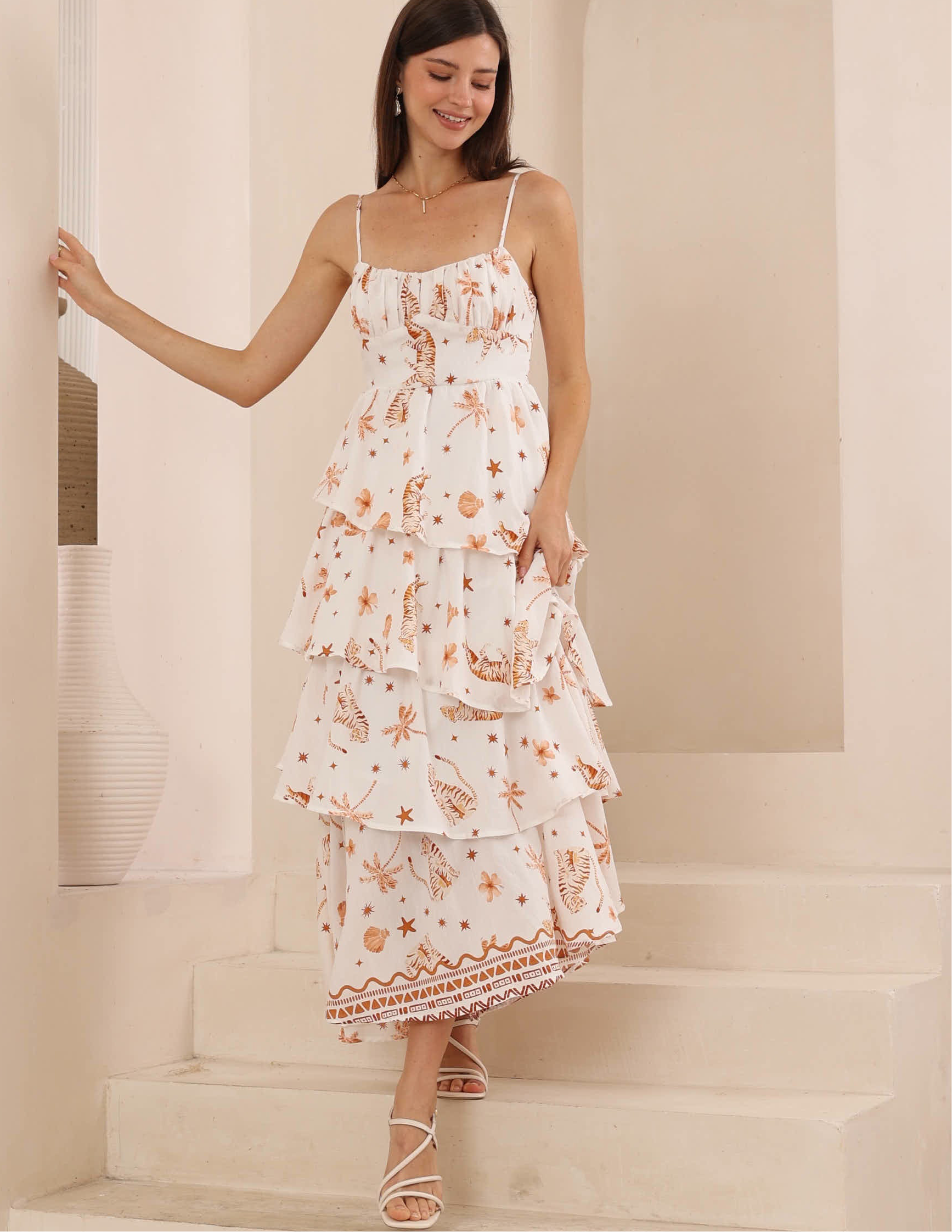 Ruffled maxi tiger dress