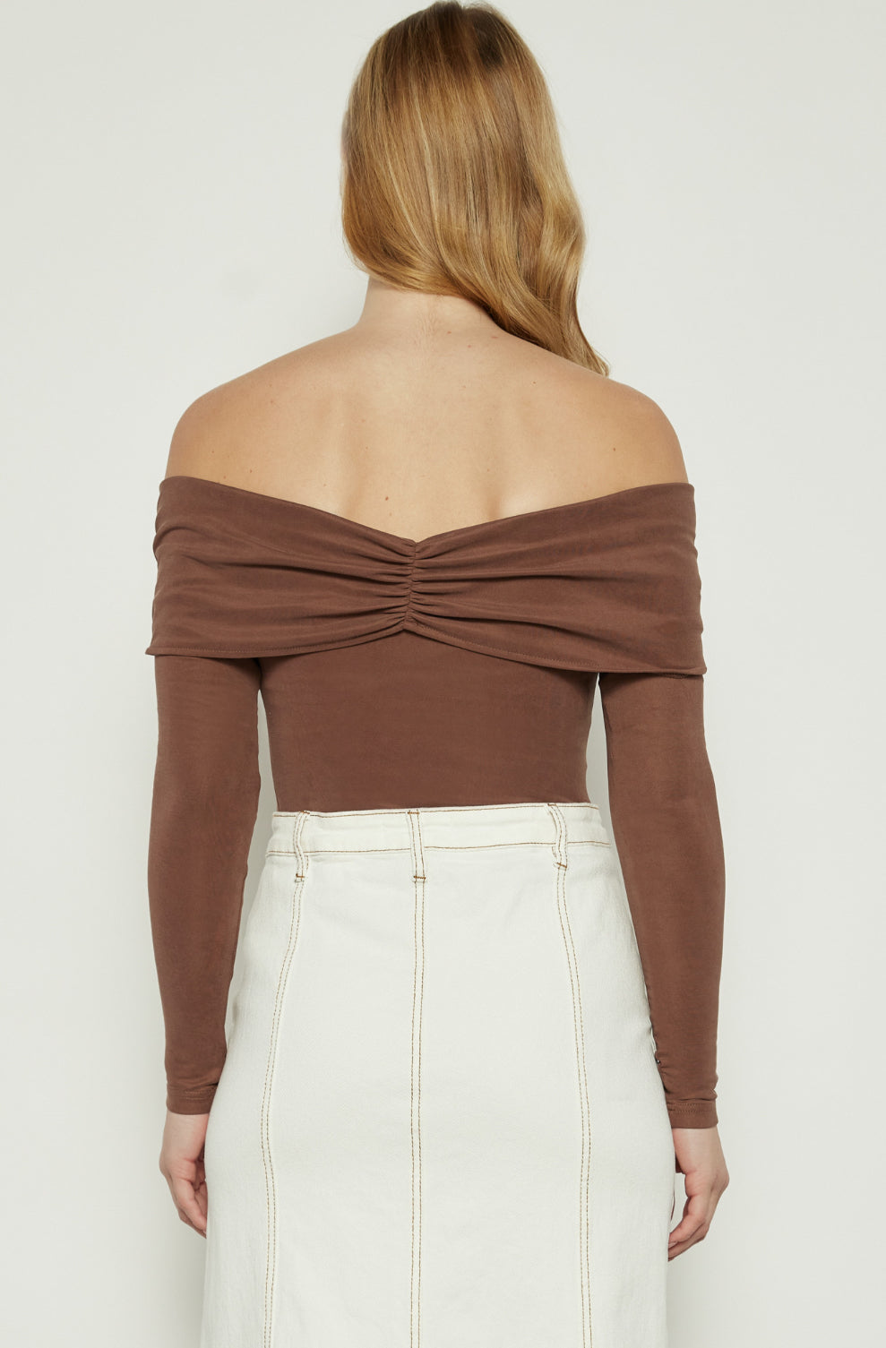 Off shoulder long sleeve top - Chocolate