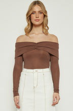 Off shoulder long sleeve top - Chocolate