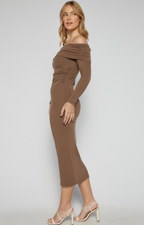 Off shoulder midi dress - Chocolate