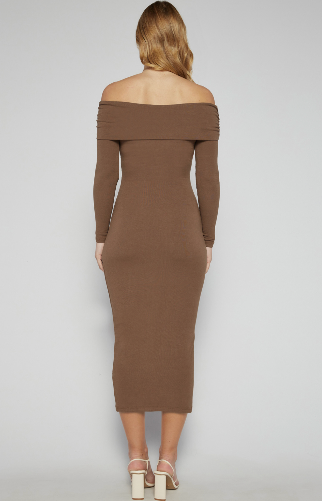Off shoulder midi dress - Chocolate