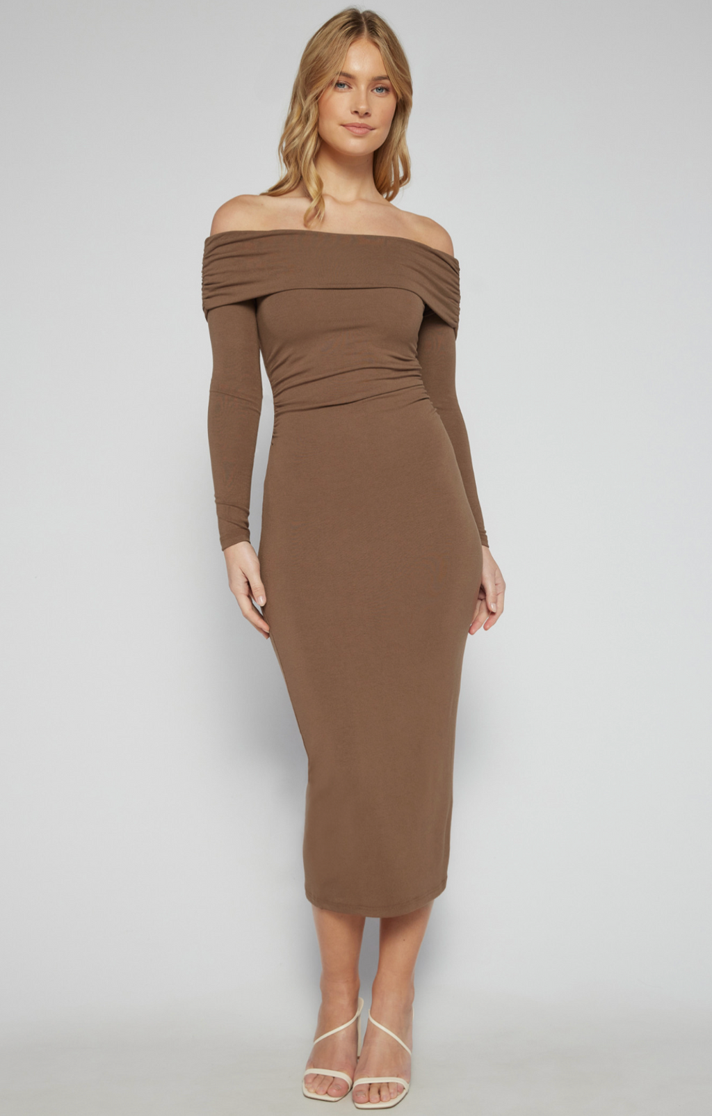 Off shoulder midi dress - Chocolate