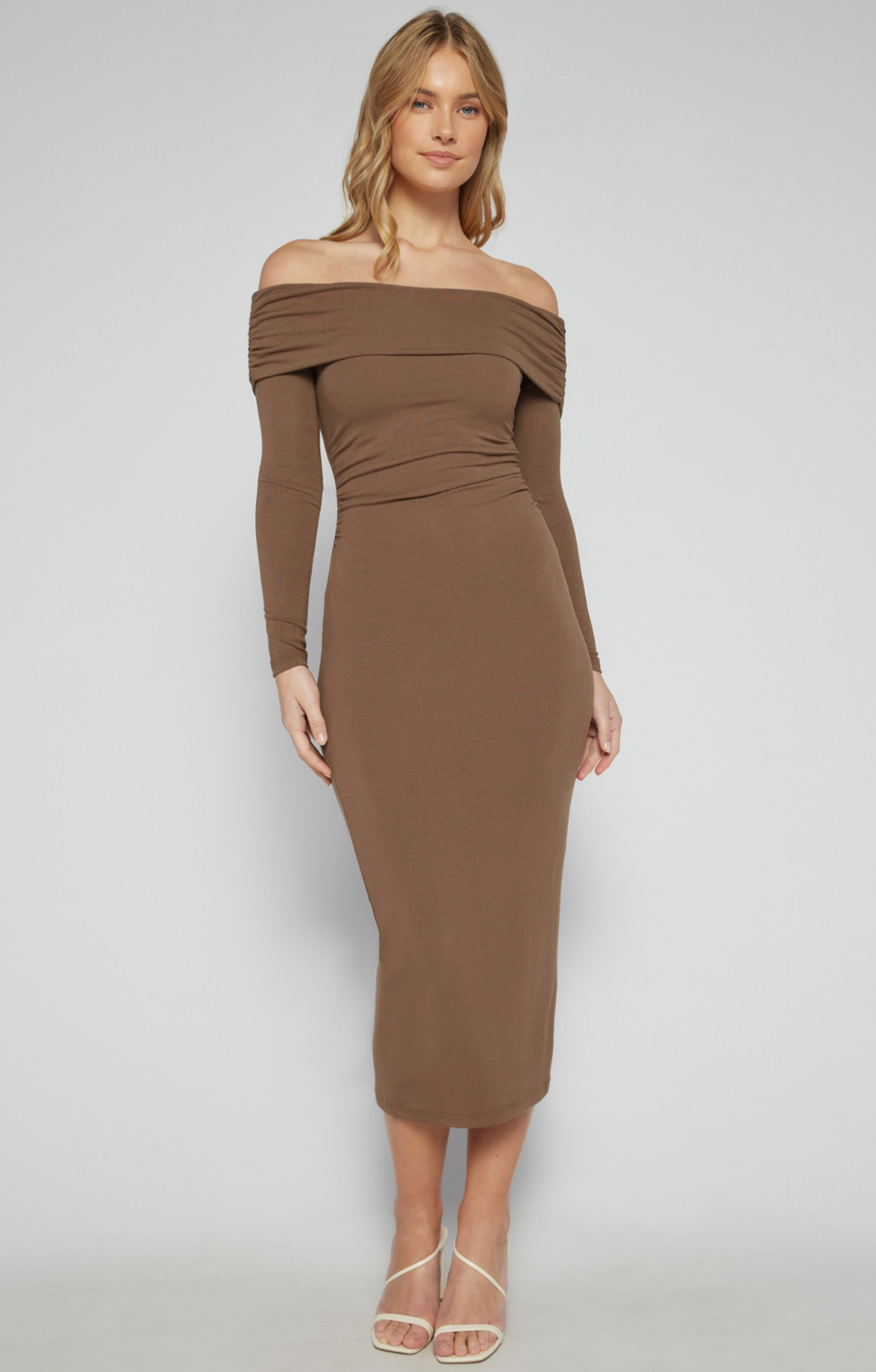 Off shoulder midi dress - Chocolate