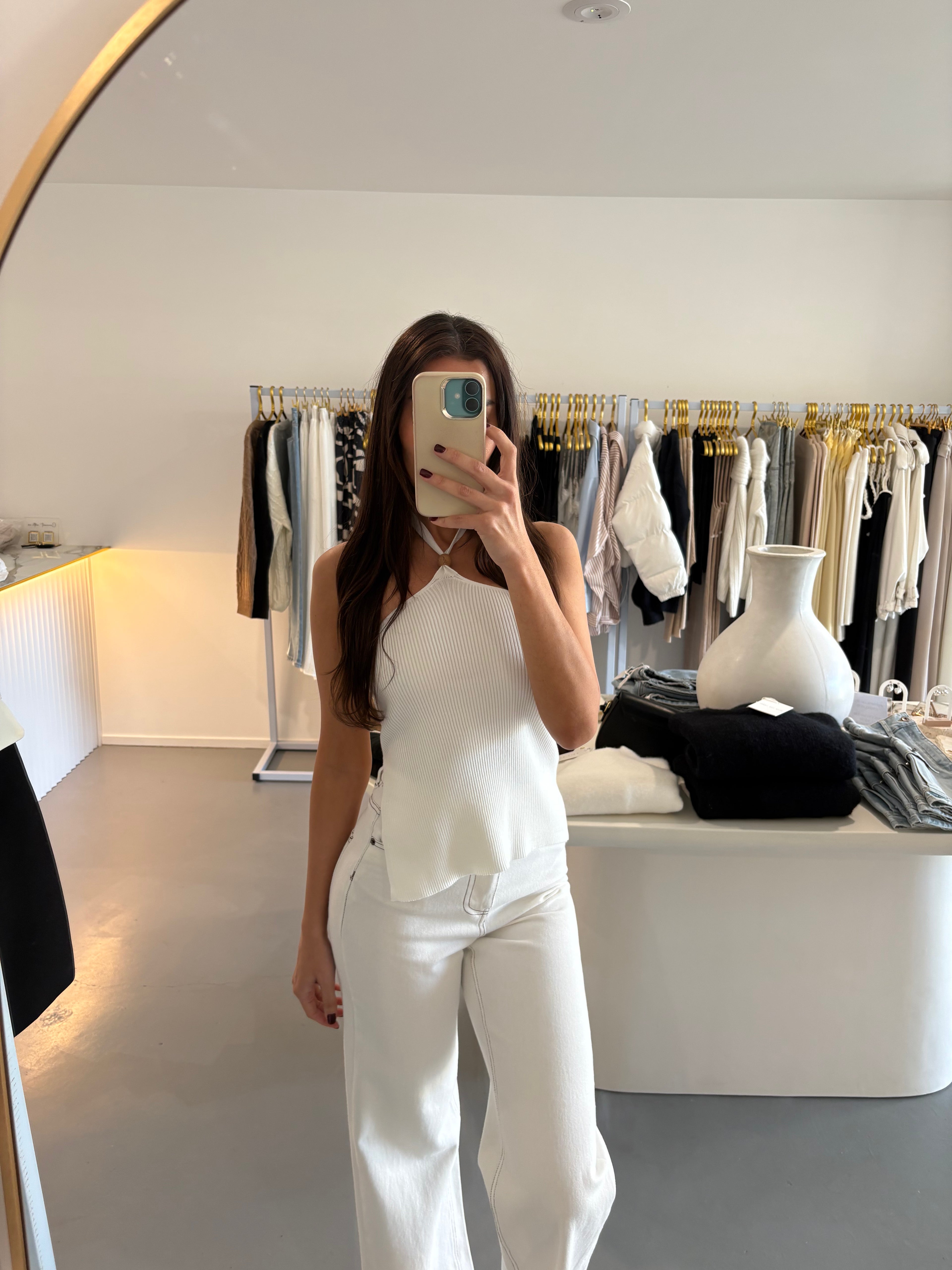White ribbed halter top