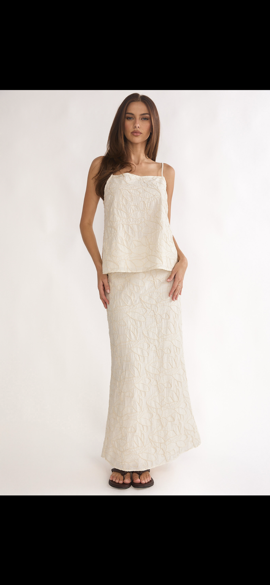 Cream textured maxi skirt