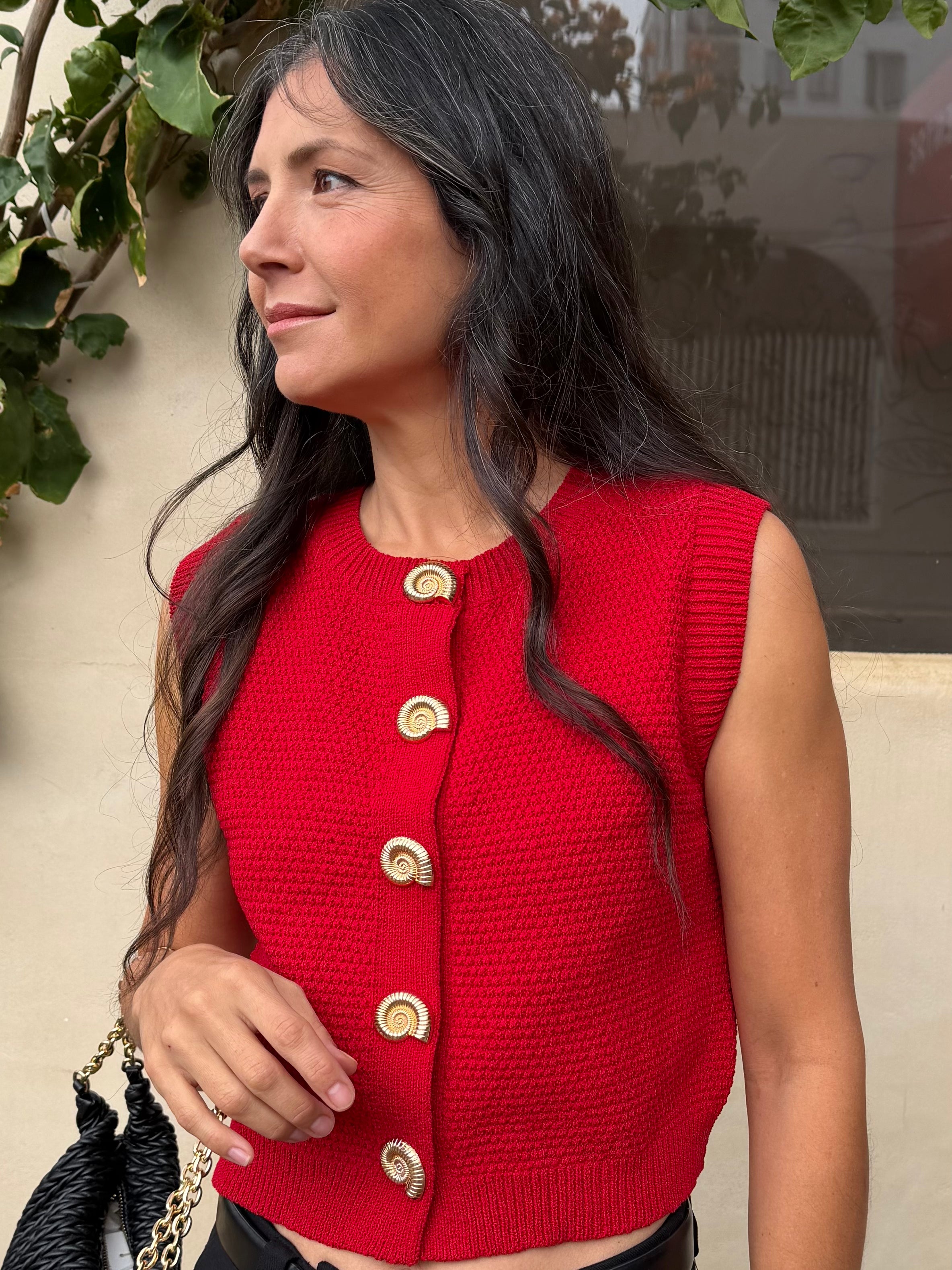 Sari Shell Knit Vest - Red