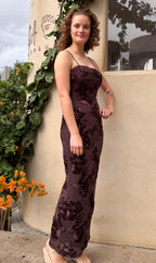 Chocolate Mesh Floral Maxi Dress