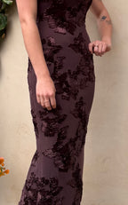 Chocolate Mesh Floral Maxi Dress