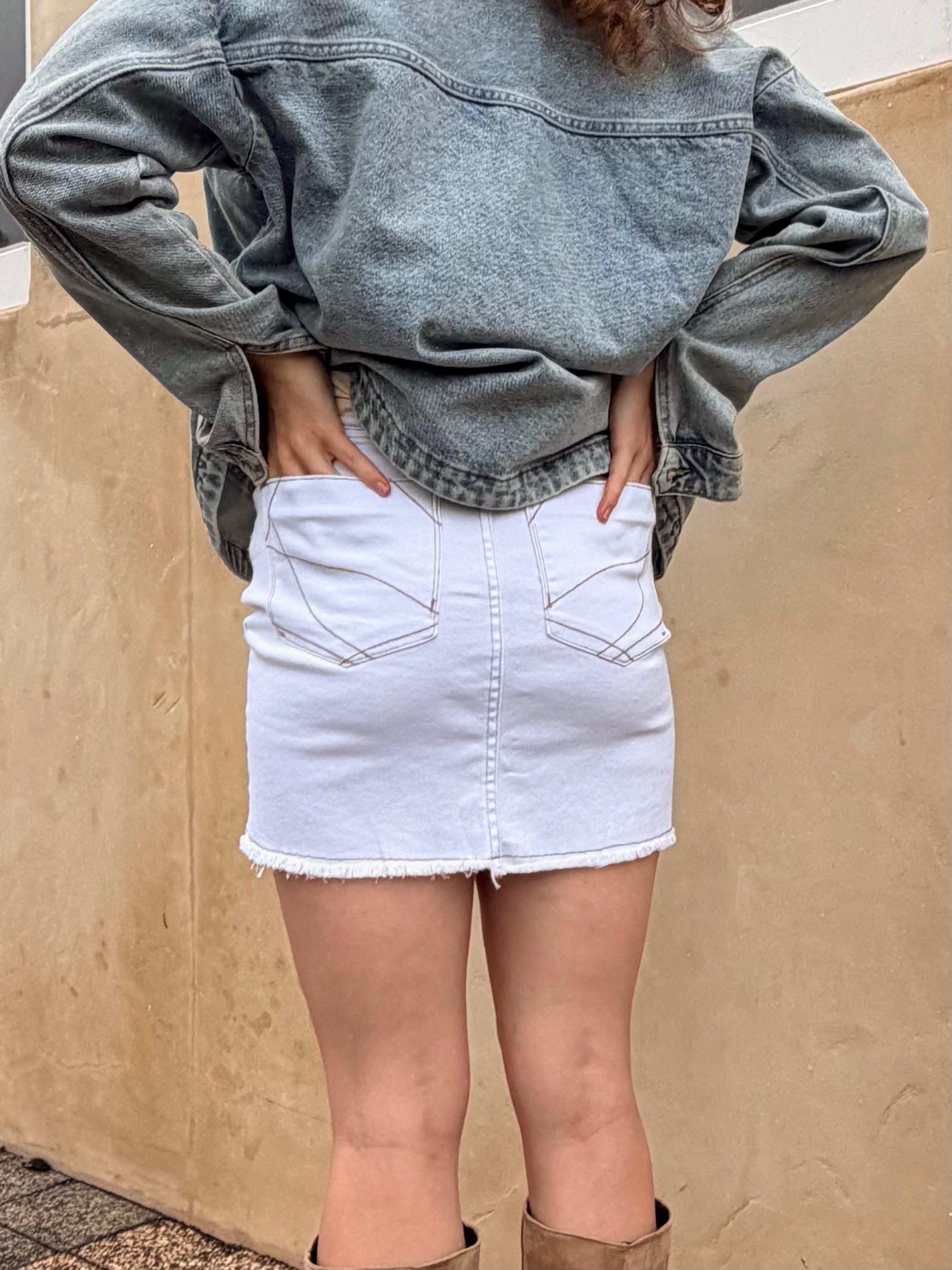 The Sloane White Denim Skirt