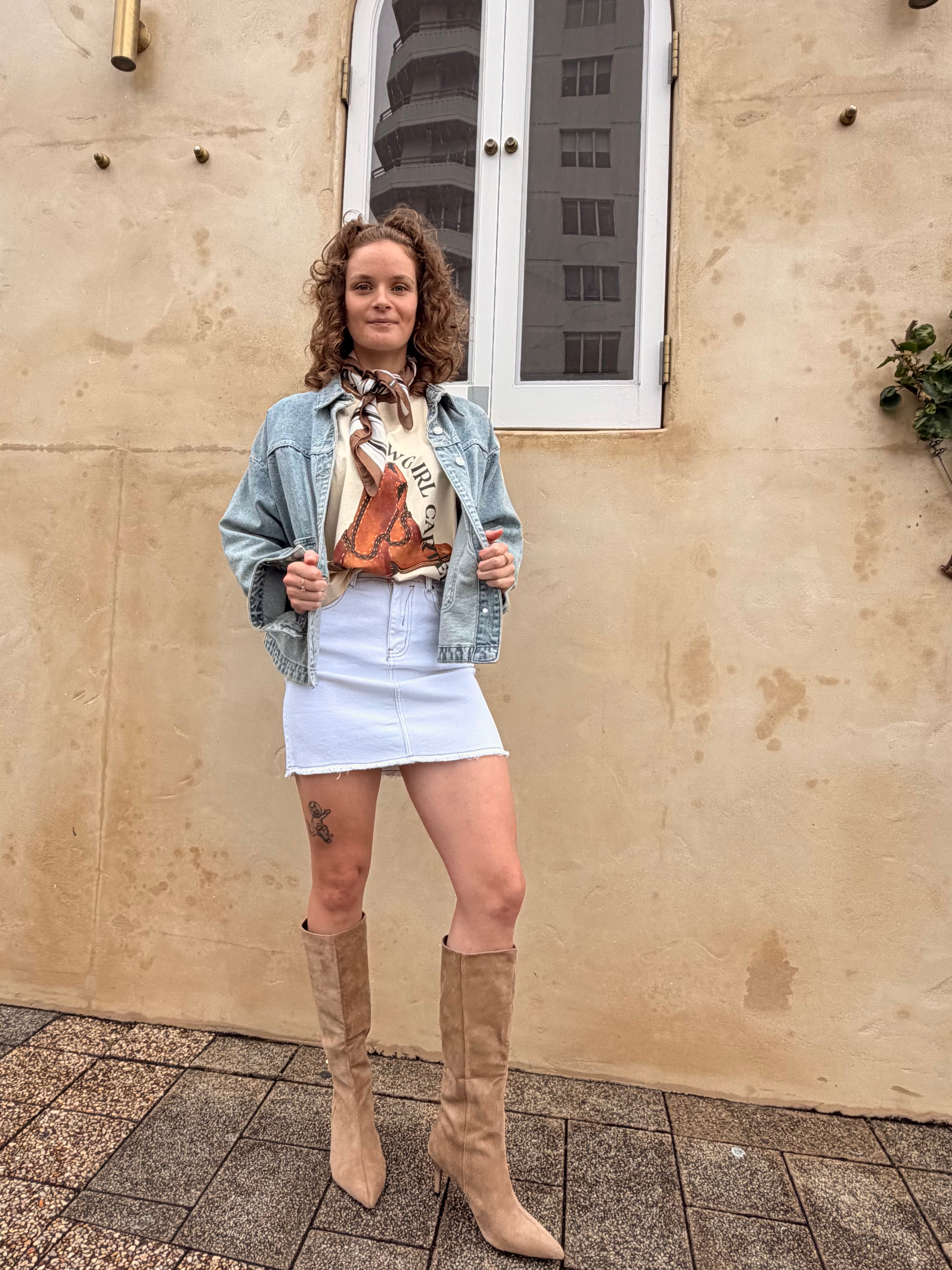 The Sloane White Denim Skirt