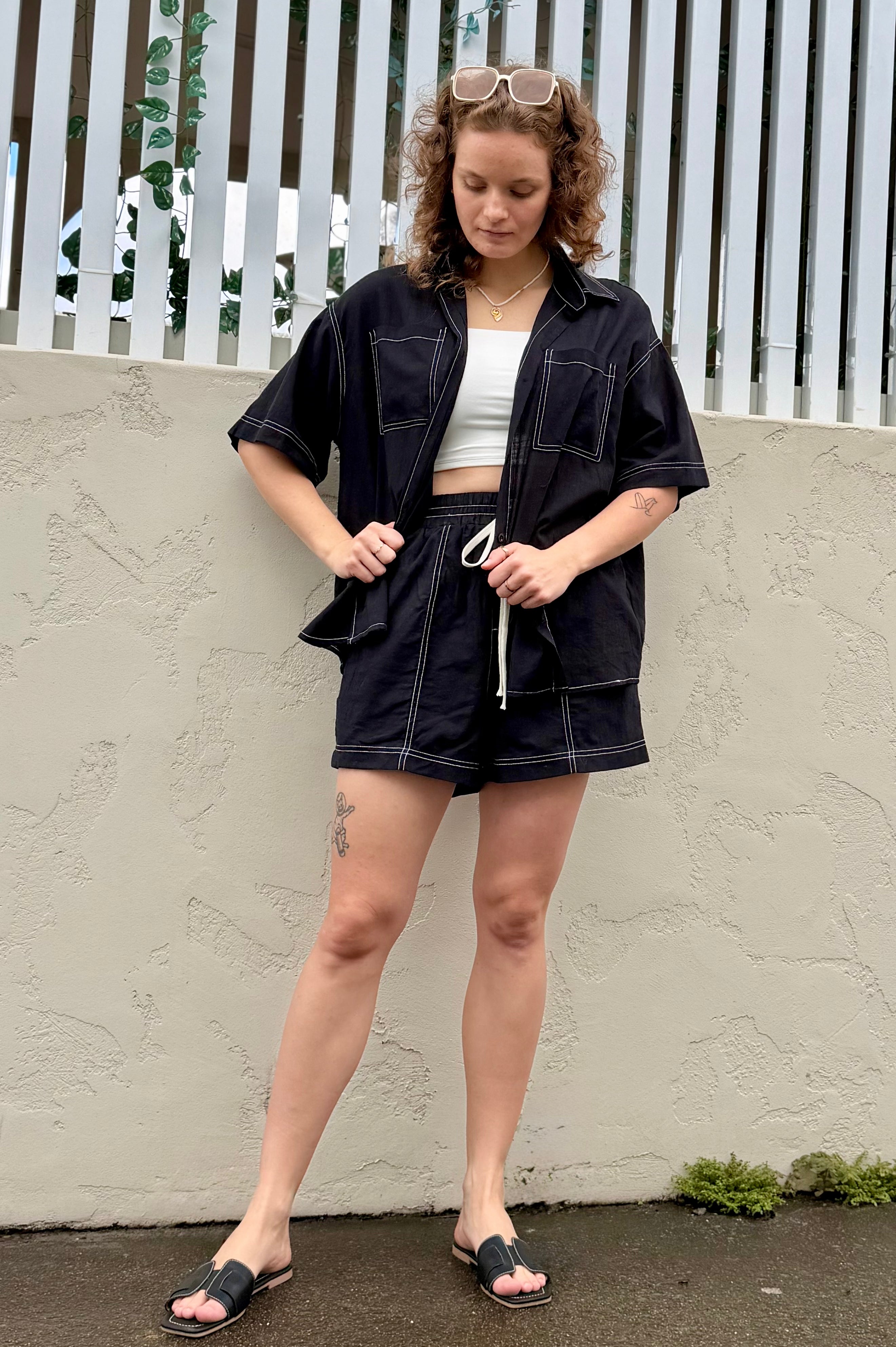 Overstitch Short Sleeve Set – Black