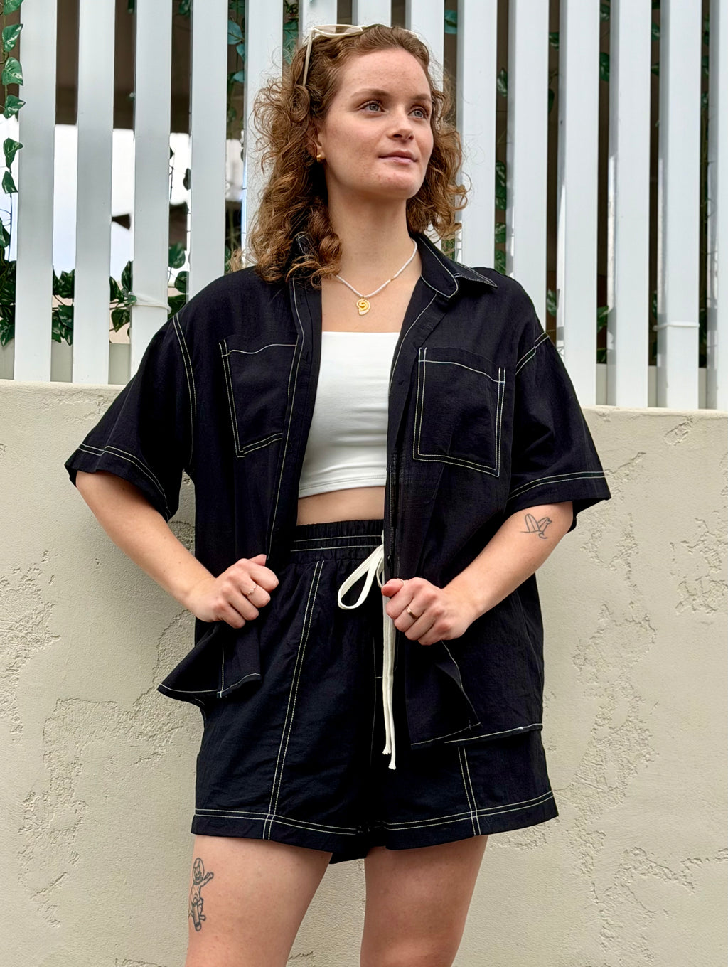 Overstitch Short Sleeve Set – Black