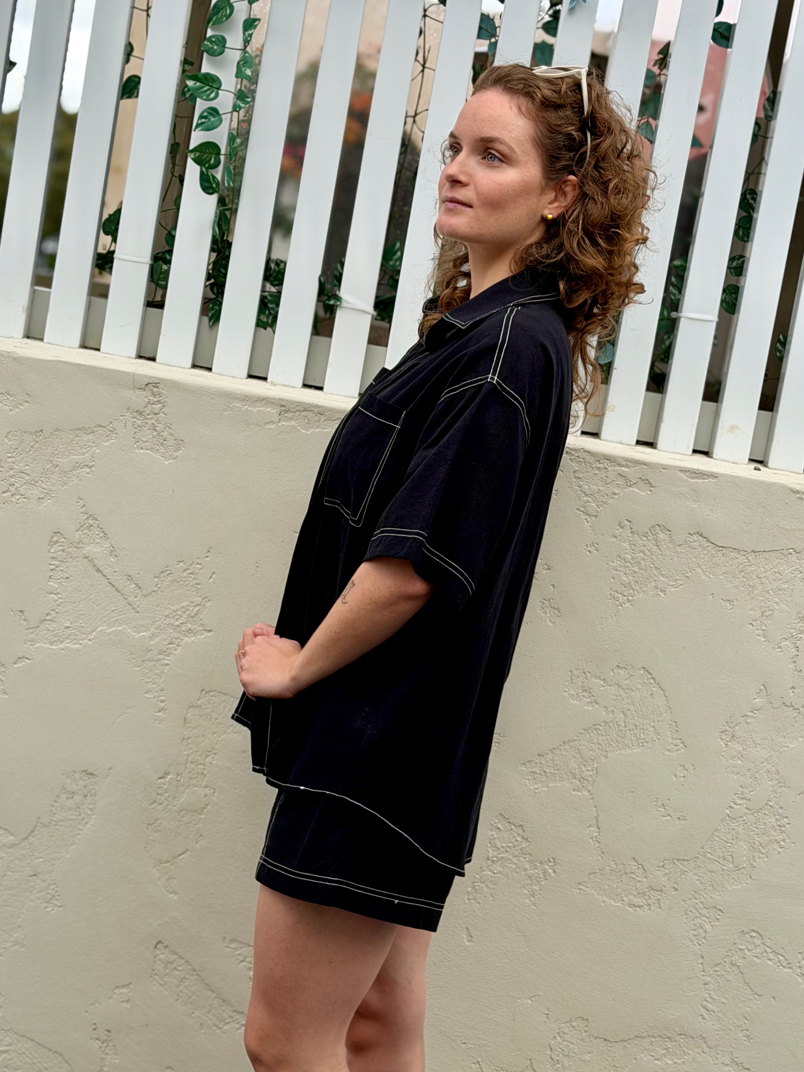 Overstitch Short Sleeve Set – Black