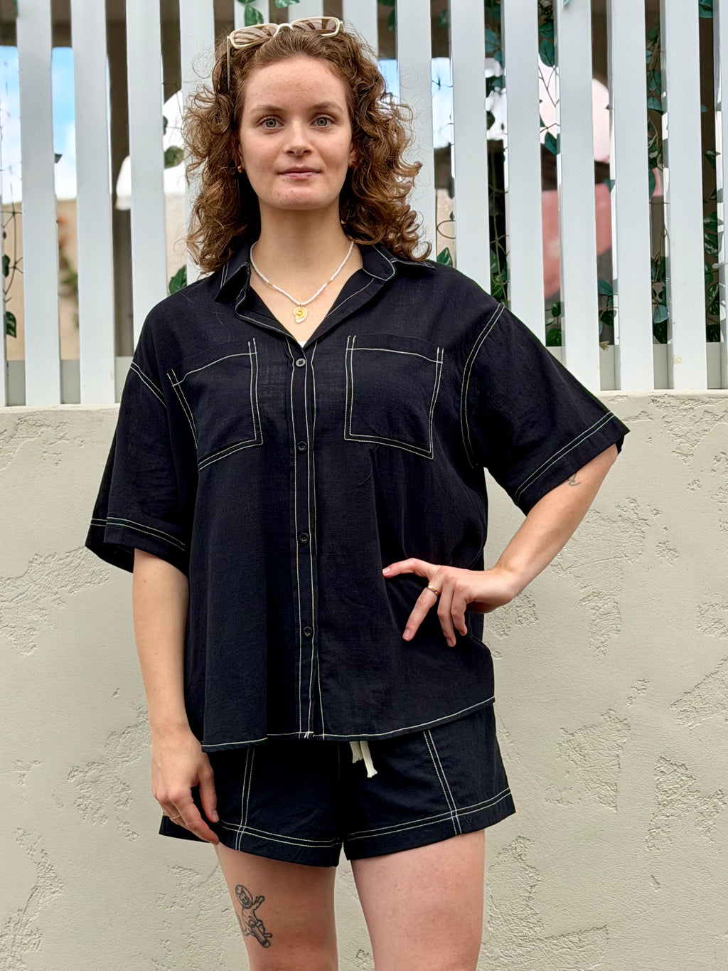 Overstitch Short Sleeve Set – Black