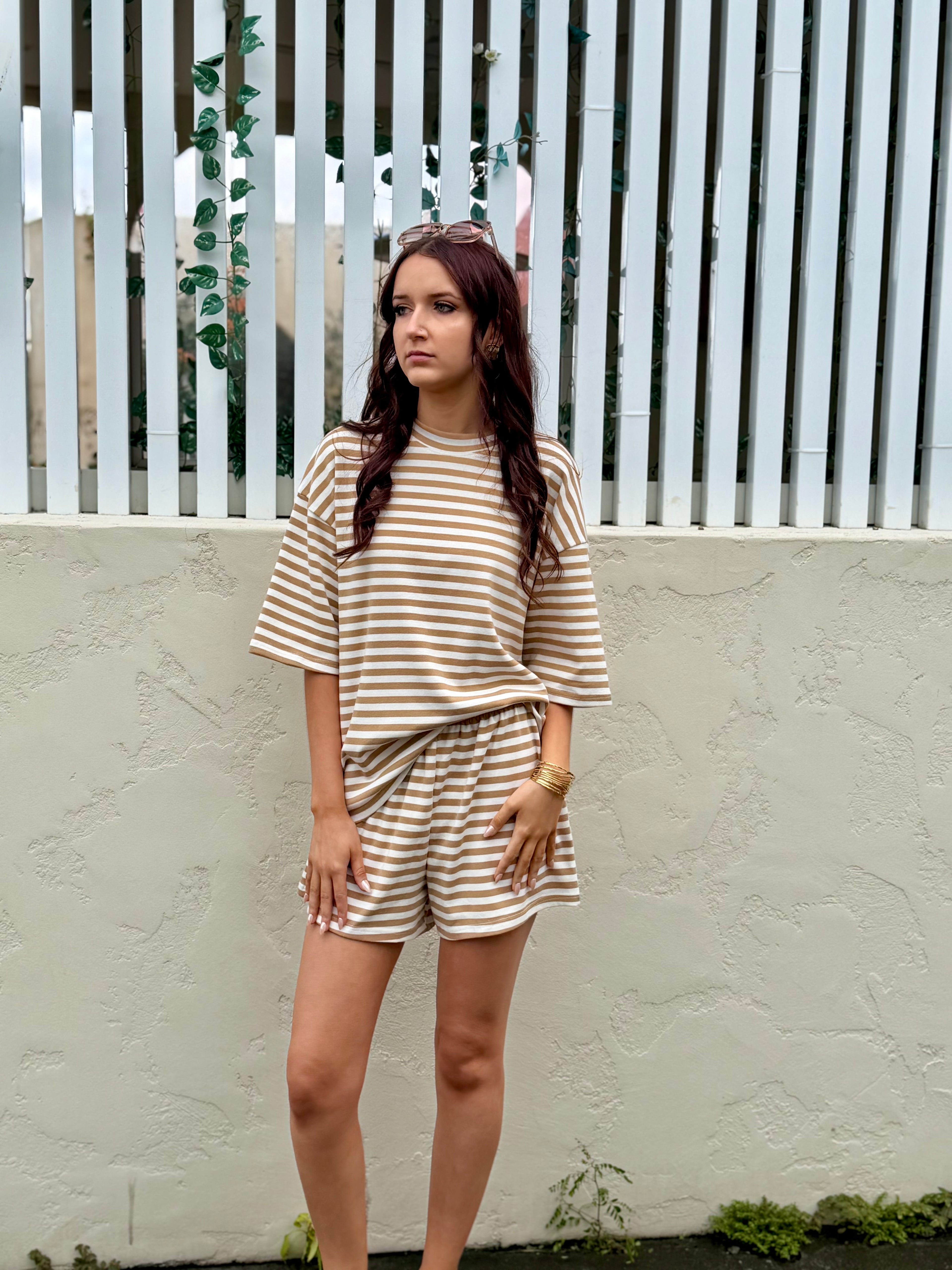 The Byron Beige & White Striped Tee