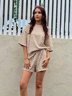 The Byron Beige & White Striped Tee
