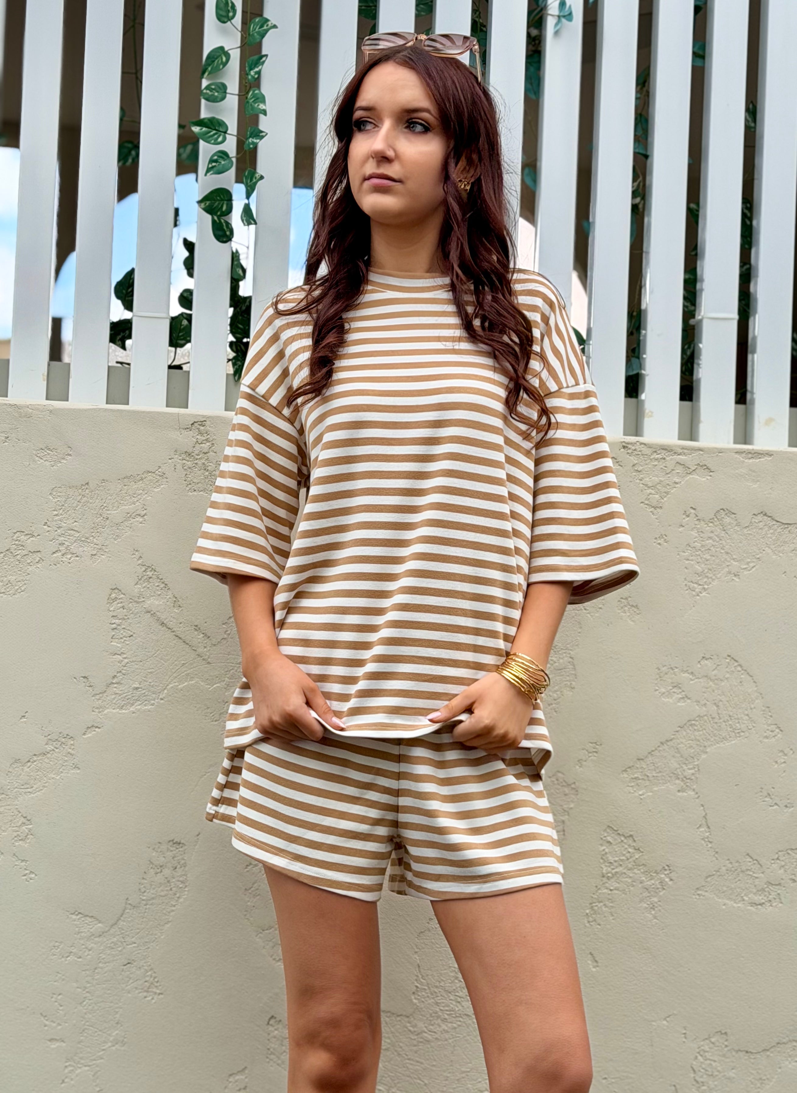 The Byron Beige & White Striped Tee