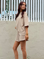 The Byron Beige & White Striped Tee