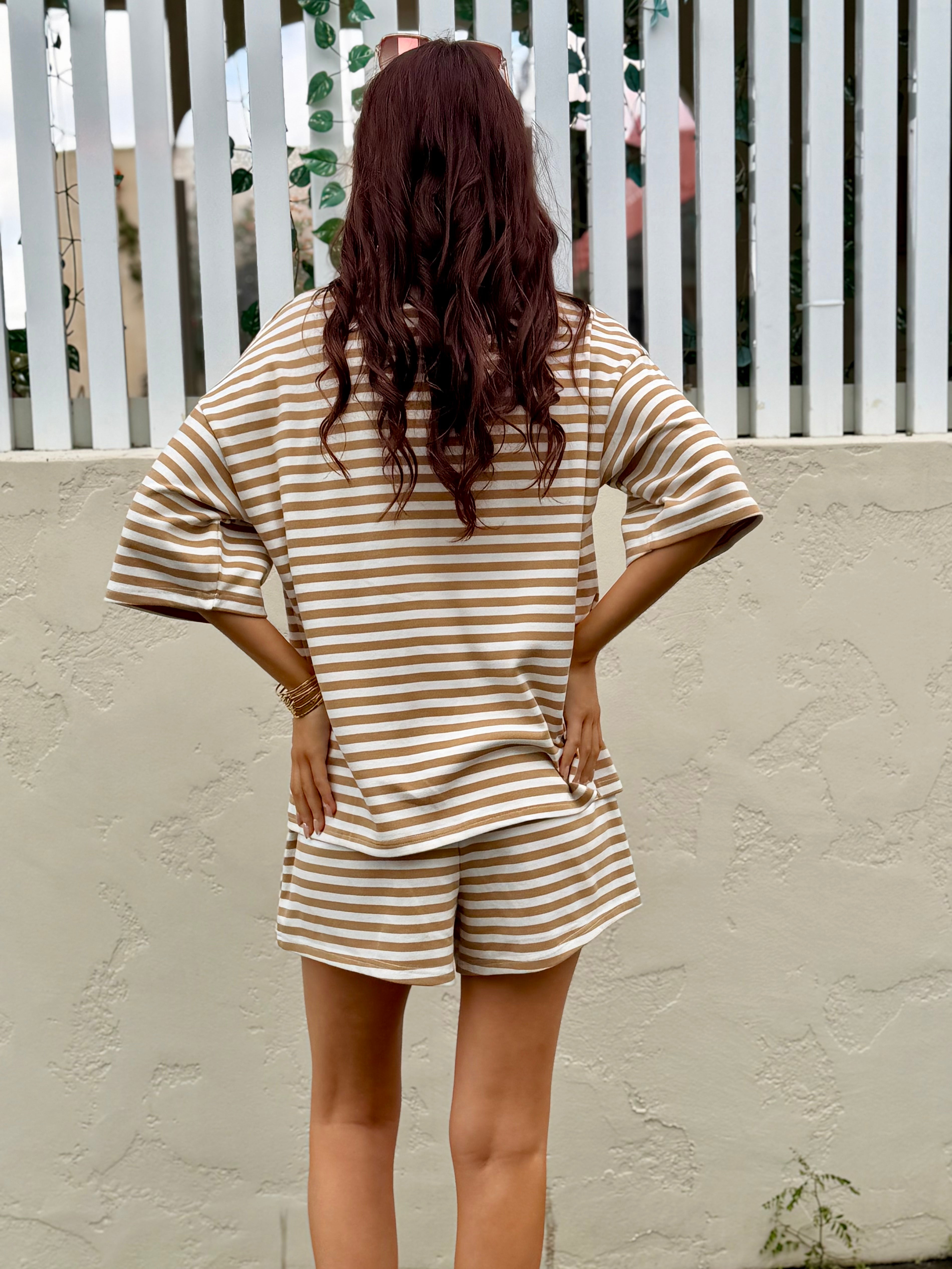 The Byron Beige & White Striped Tee